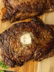 Ribeye steak with garlic rosemary butter