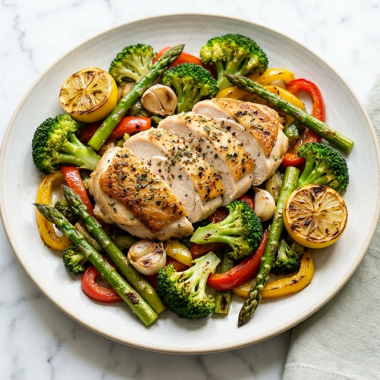 Healthy Oven Roasted Chicken with Herbs and Vegetables (Diabetic-Friendly)