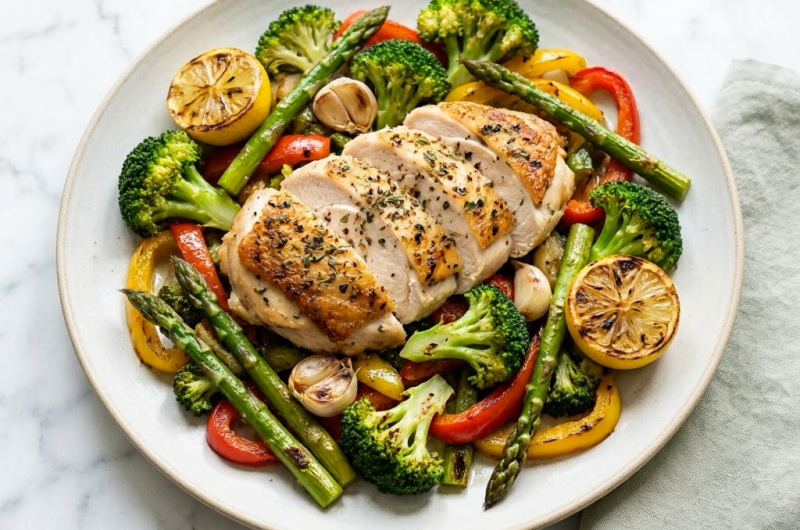 Healthy Oven Roasted Chicken with Herbs and Vegetables (Diabetic-Friendly)