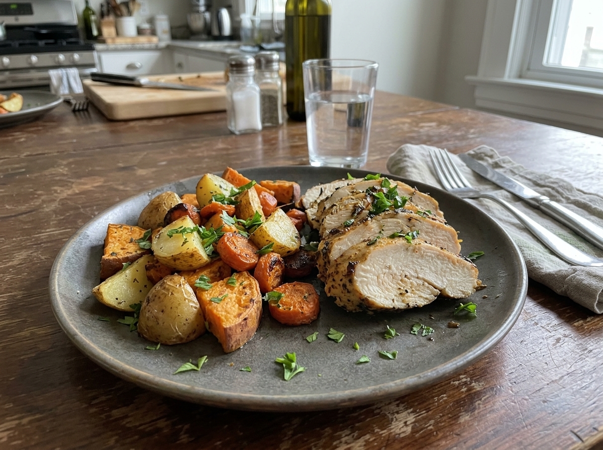 Healthy Oven Roasted Chicken with Herbs and Vegetables (Diabetic-Friendly)