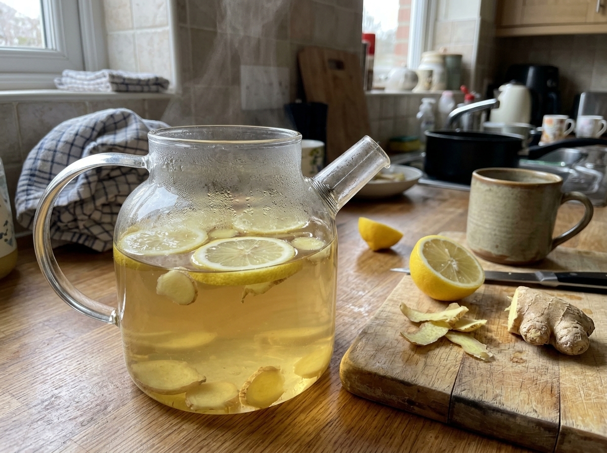 Healthy Soothing Ginger Lemon Herbal Tea